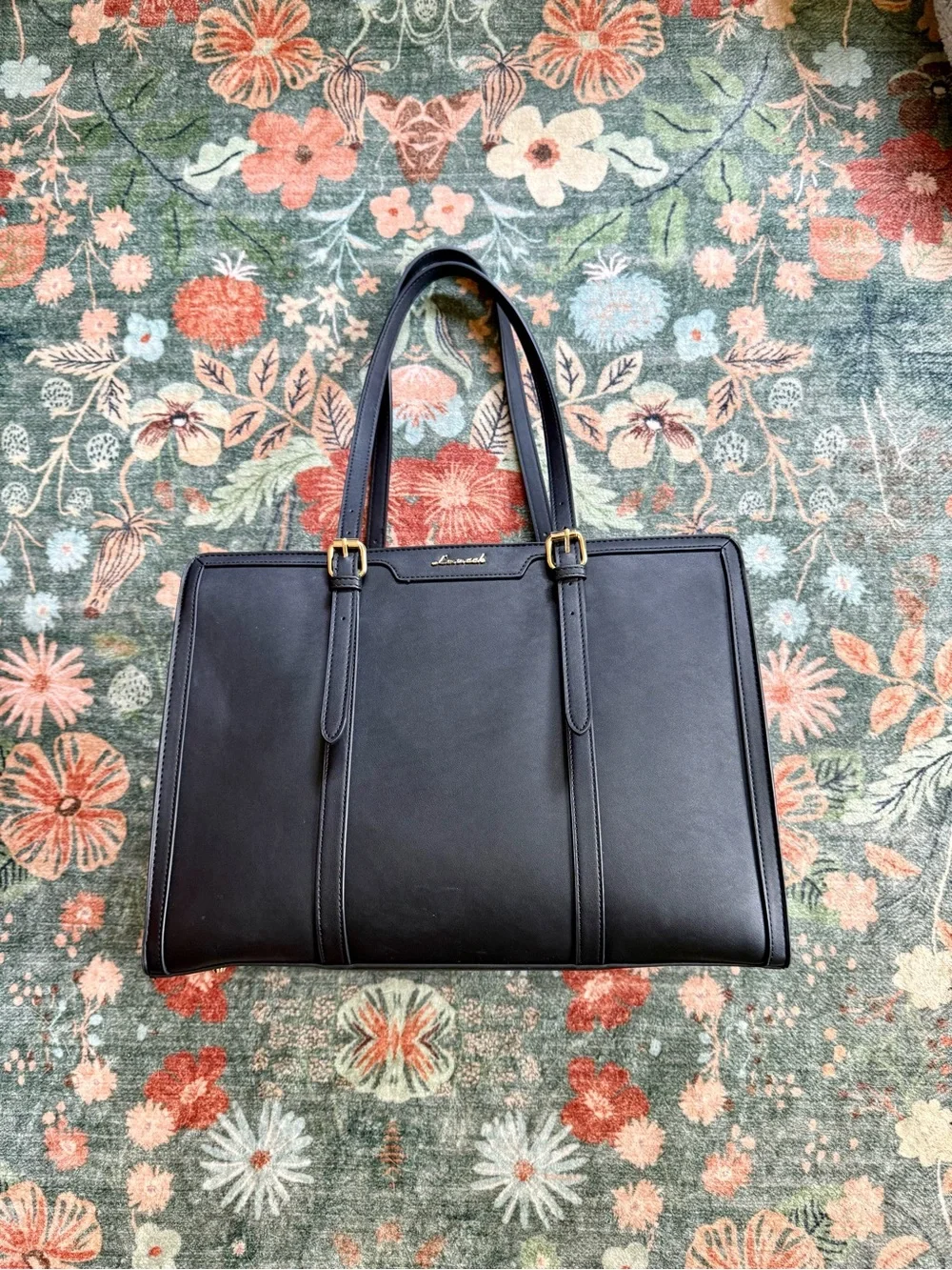 Lovevook Structured Black Laptop Tote with Double Top Handles